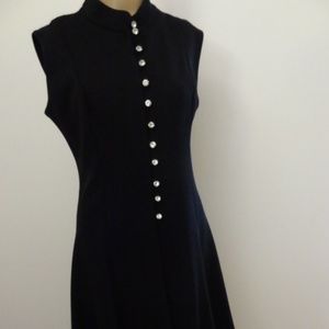 ACT III Black Wool/Dacron Rhinestone Button Dress